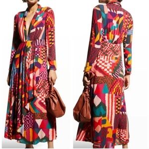 FARM Rio Women’s Long Sleeve Multicolor Patchwork Tropical Maxi Dress Size Small